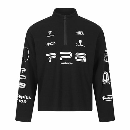 Half-High Neck Zipper Casual Printed Waffle Knit Long Sleeve T-Shirt For Men | MuddyStock Originals