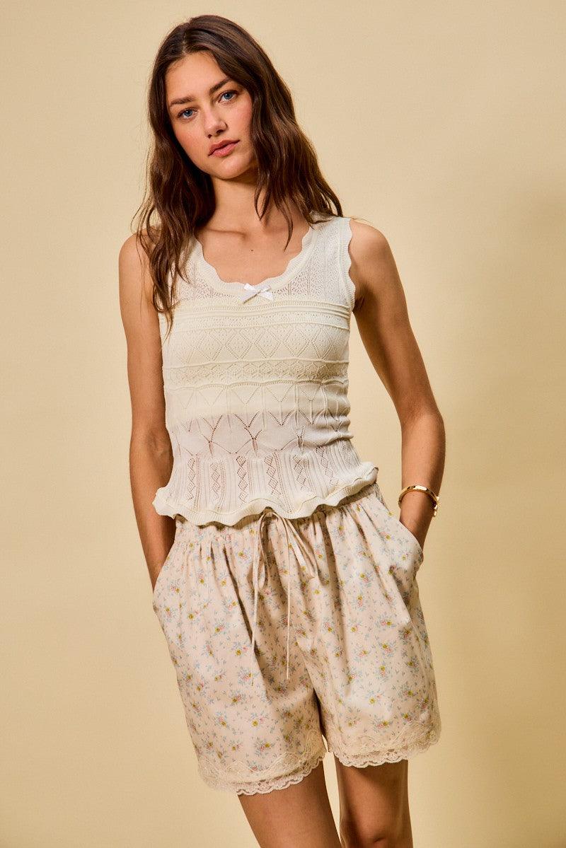 Scallop Ribbed Sleeveless Knit Top