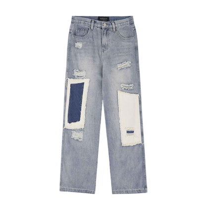 American-style Distressed Straight Casual Jeans For Women Blue MuddyStock