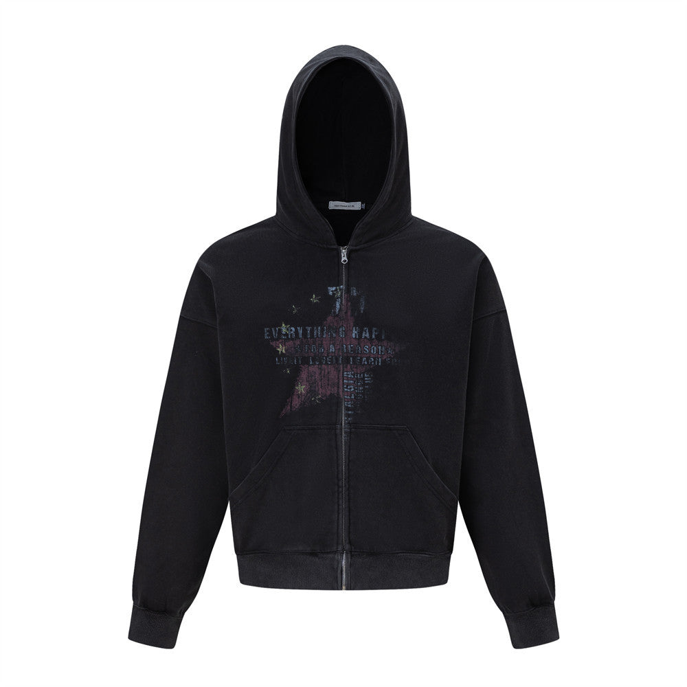 Five pointed star printed loose hoodie for men | MuddyStock Originals Black
