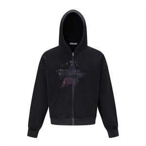 Five pointed star printed loose hoodie for men | MuddyStock Originals Black