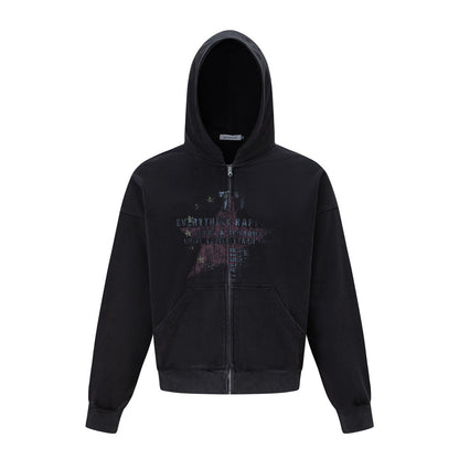 Five pointed star printed loose hoodie for men | MuddyStock Originals Black