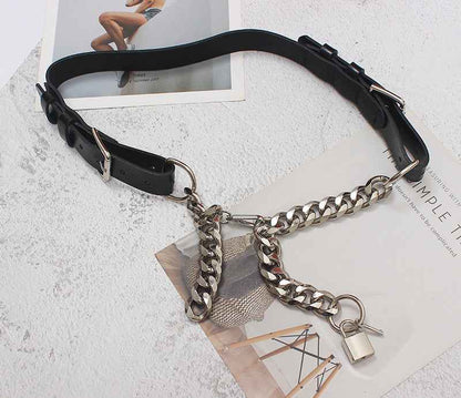 European And American Personalized Metal Chain Belt For Women Black