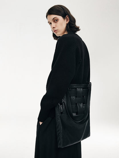 Faux Leather Woven Structure Crossbody Shoulder Bag