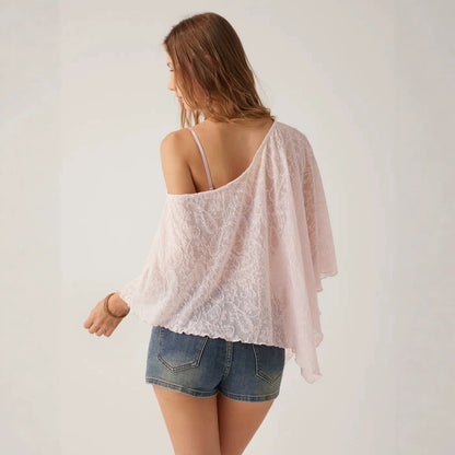 Lace Sheer French-style Off-shoulder Top For Women All Products