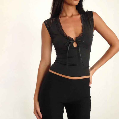 Casual versatile lace patchwork hollow V-neck vest for women | MuddyStock Originals MuddyStock