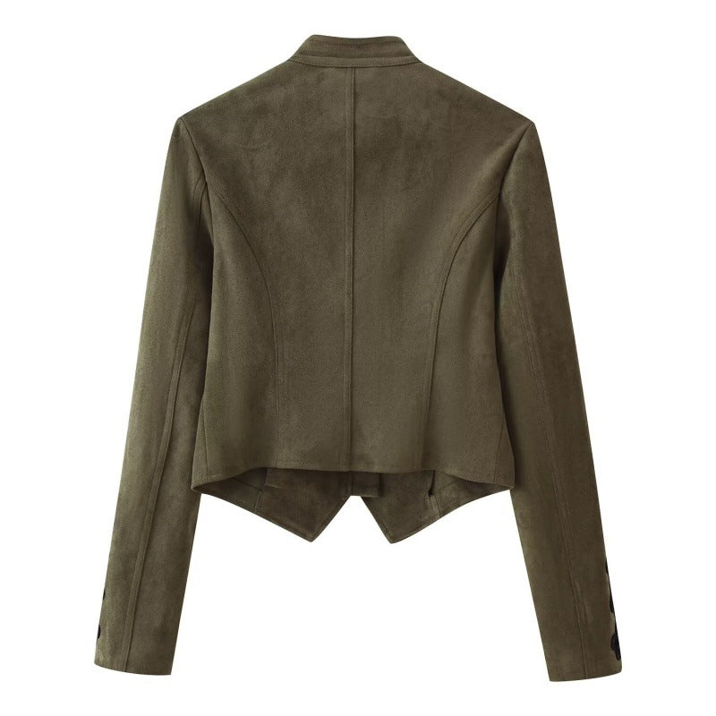 Womens Suede Stand-Neck Jacket Coat All Products