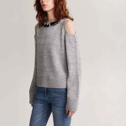 Gray Wool and Mohair Blend Knit Sweater for Women | MuddyStock Originals Gray MuddyStock
