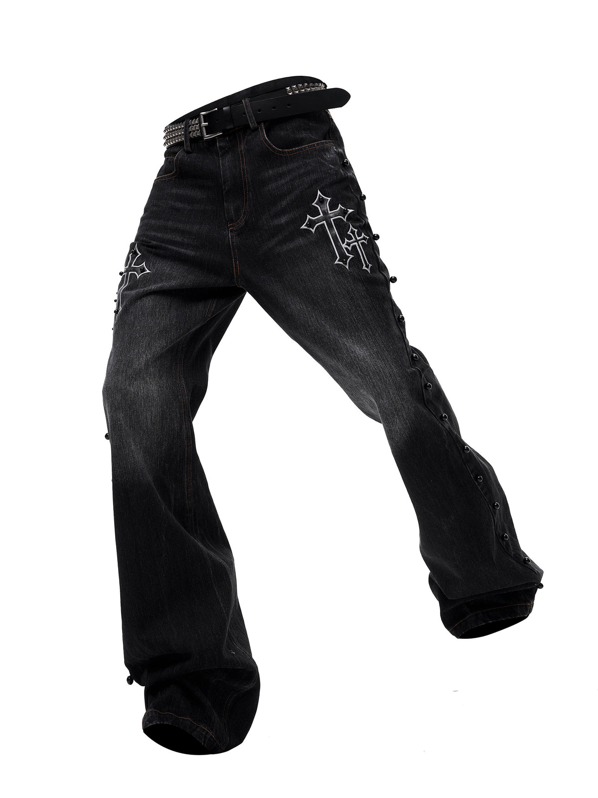 Cross-design Patchwork Bootcut Jeans For Men