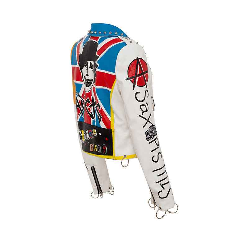 Personalized Graffiti Print Motorcycle Leather Jacket For Women MuddyStock