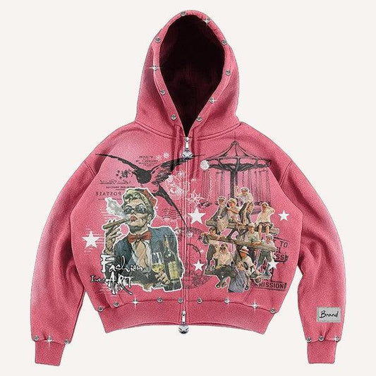 Casual Printed Polyester Hoodie For Men And Women Pink