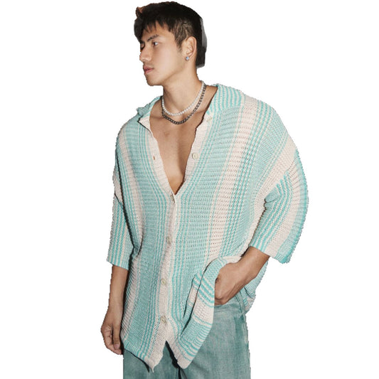 Loose casual lapel thin hollow knit shirt for men | MuddyStock Originals MuddyStock