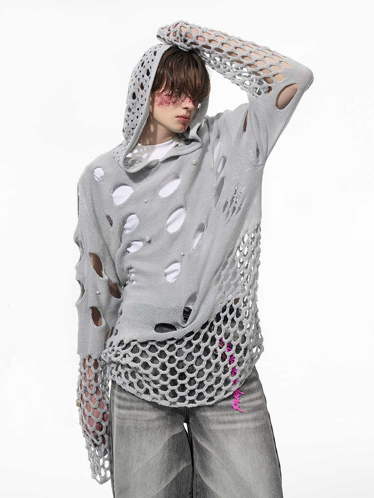Hollow Pearl Decorative Hoodie For Men