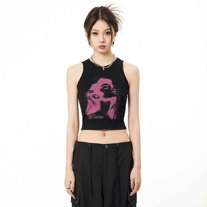 Knitted Printed Slim Fitting Short Bottomed Vest For Women MuddyStock