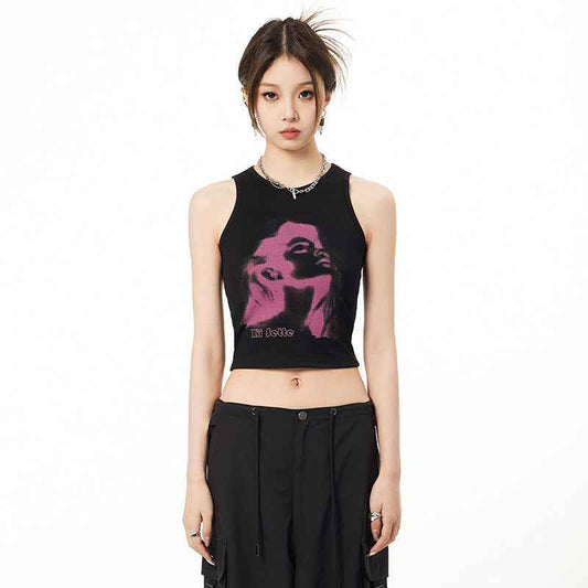 Knitted Printed Slim Fitting Short Bottomed Vest For Women MuddyStock