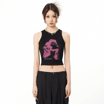 Knitted Printed Slim Fitting Short Bottomed Vest For Women Black MuddyStock