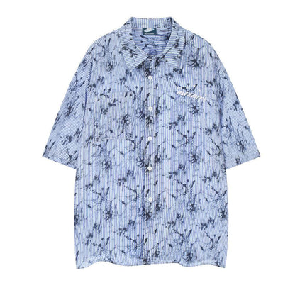 Ink Tie-dyed Short-sleeved Shirt For Men And Women Blue MuddyStock