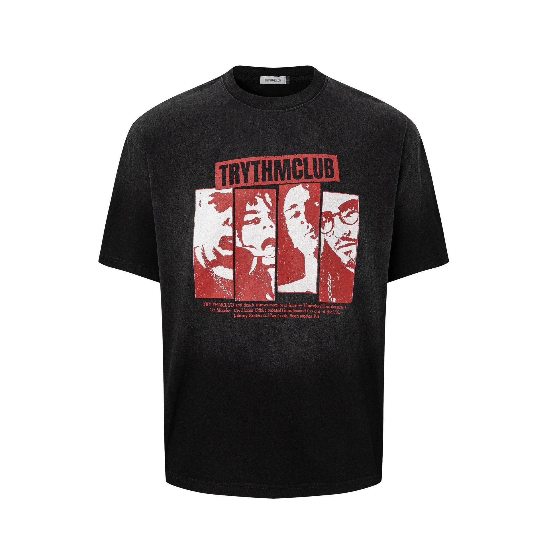 Portrait collage printed short sleeved t-shirt for men | MuddyStock Originals Black