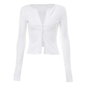 Long Sleeve Slim Knit Top For Women White