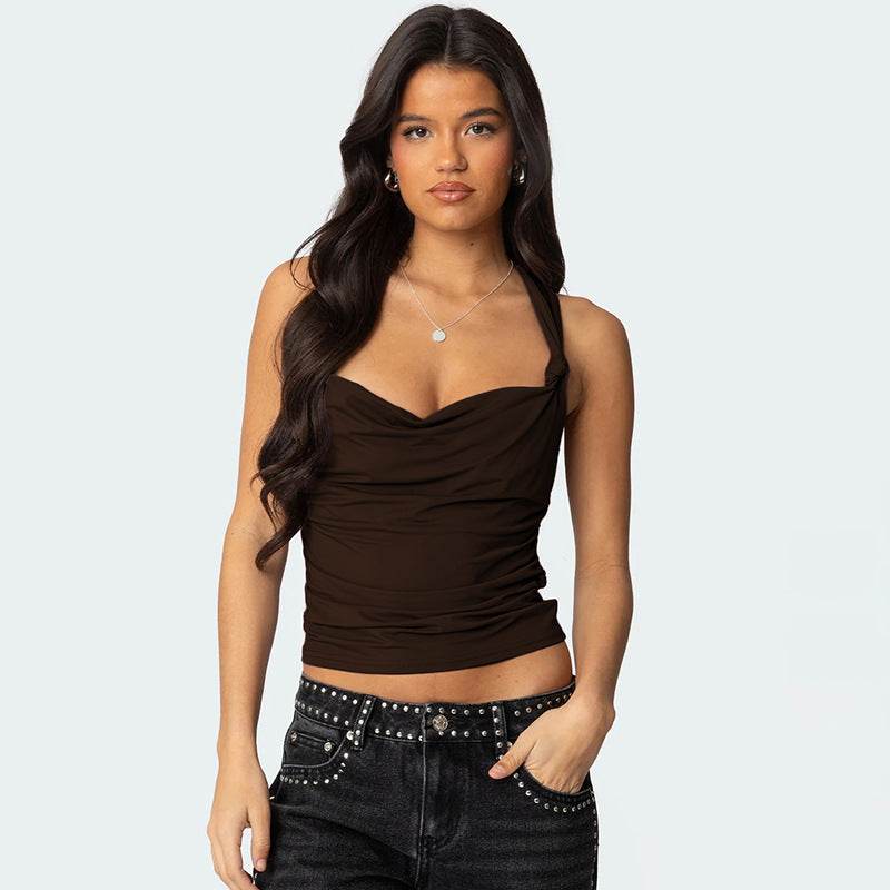 Women's Summer Pleated Cross-Back Short Crop Tank Top | MuddyStock Originals MuddyStock
