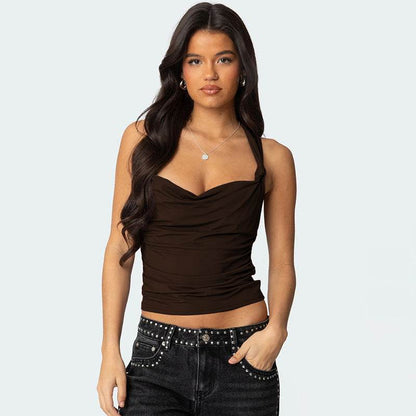 Women's Summer Pleated Cross-Back Short Crop Tank Top | MuddyStock Originals MuddyStock
