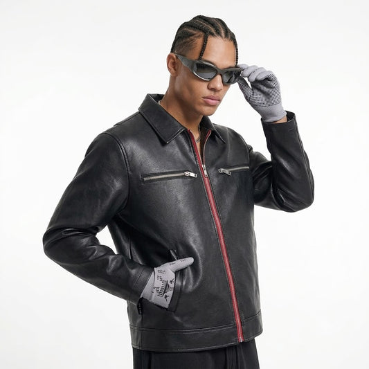 Collar PU leather jacket for men | MuddyStock Originals