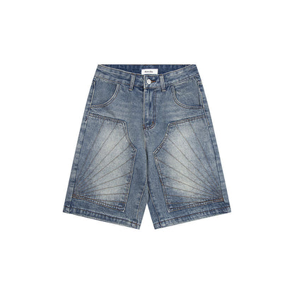 Washed straight leg denim shorts Washed Blue