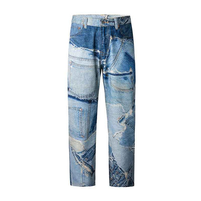 Jeans Men's Loose Washed-out Straight Wide Leg Casual Pants MuddyStock