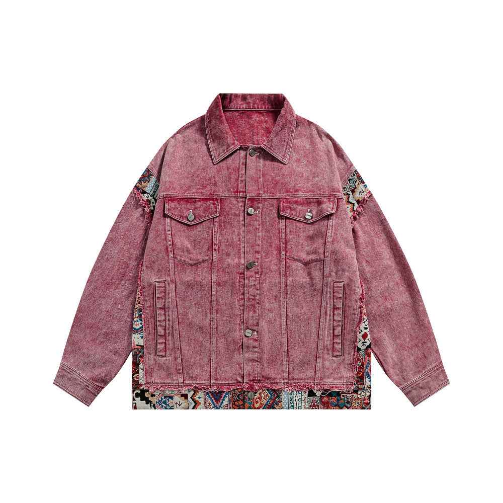 Jacquard patchwork washed denim jacket for women | MuddyStock Originals