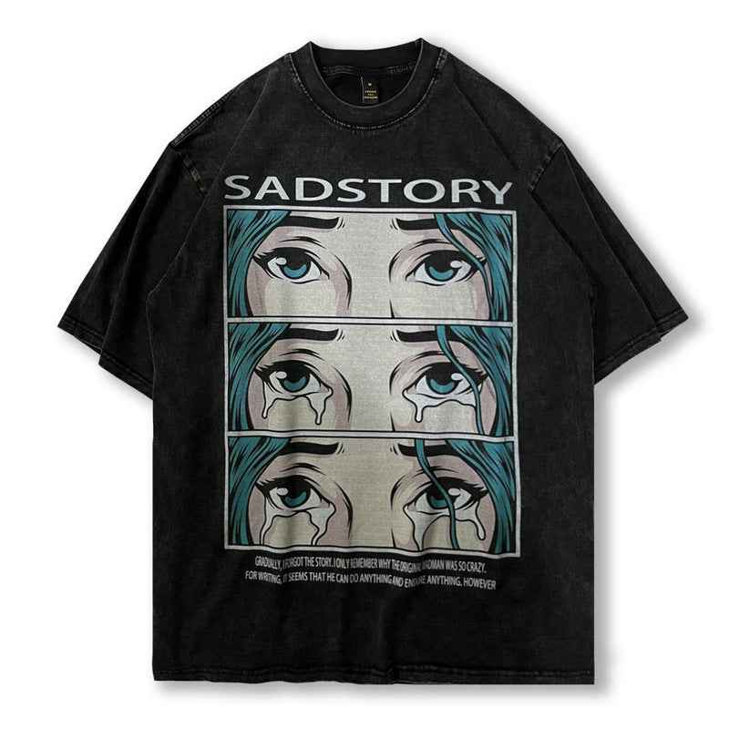 Cartoon Printed Washed And Worn Short-sleeved T-shirt For Women 333 Style null