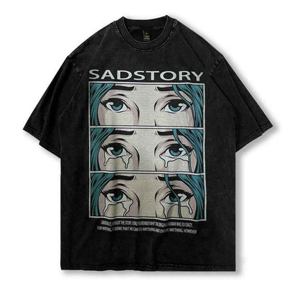 Cartoon Printed Washed And Worn Short-sleeved T-shirt For Women 333 Style null