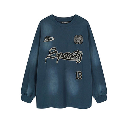 Washed patchwork embroidered sportswear round neck sweatshirt For Women | MuddyStock Originals MuddyStock