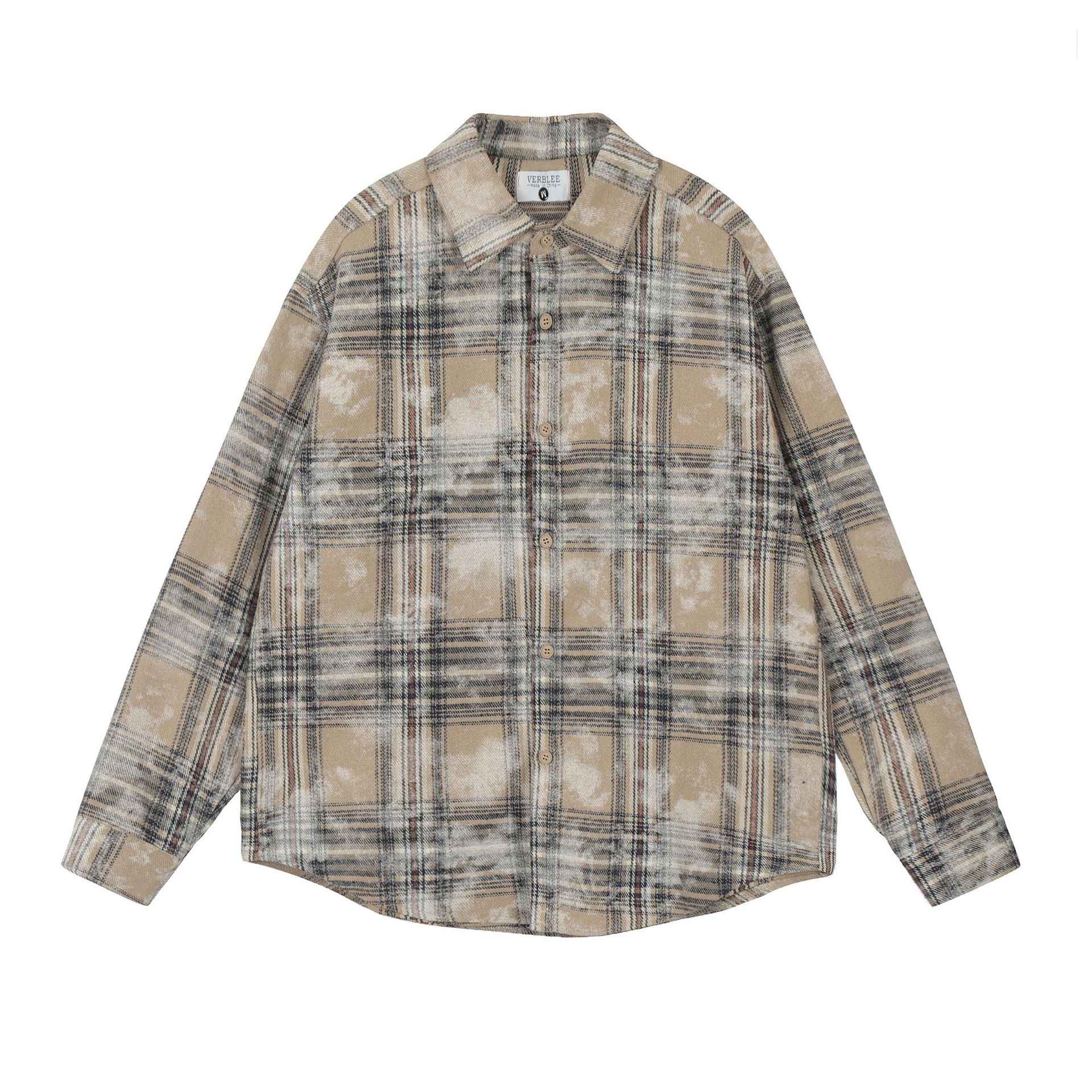 American Retro Dirty Printed Plaid Shirt For Men And Women Apricot null