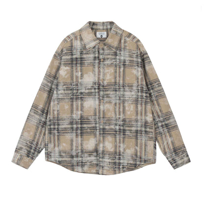 American Retro Dirty Printed Plaid Shirt For Men And Women Apricot null