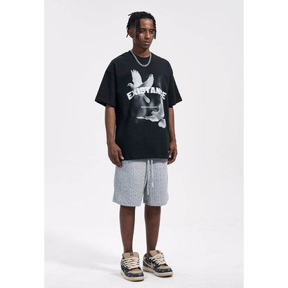 Dove Printed Casual Loose Fitting T-shirt For Men MuddyStock
