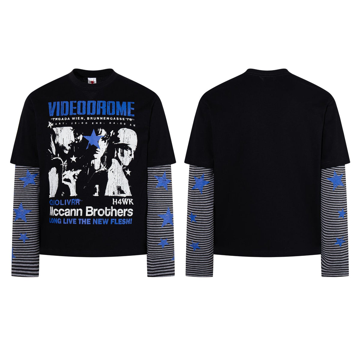 Punk Rock Portrait Printed Fake Two Piece Striped Long Sleeve T-shirt for men | MuddyStock Originals