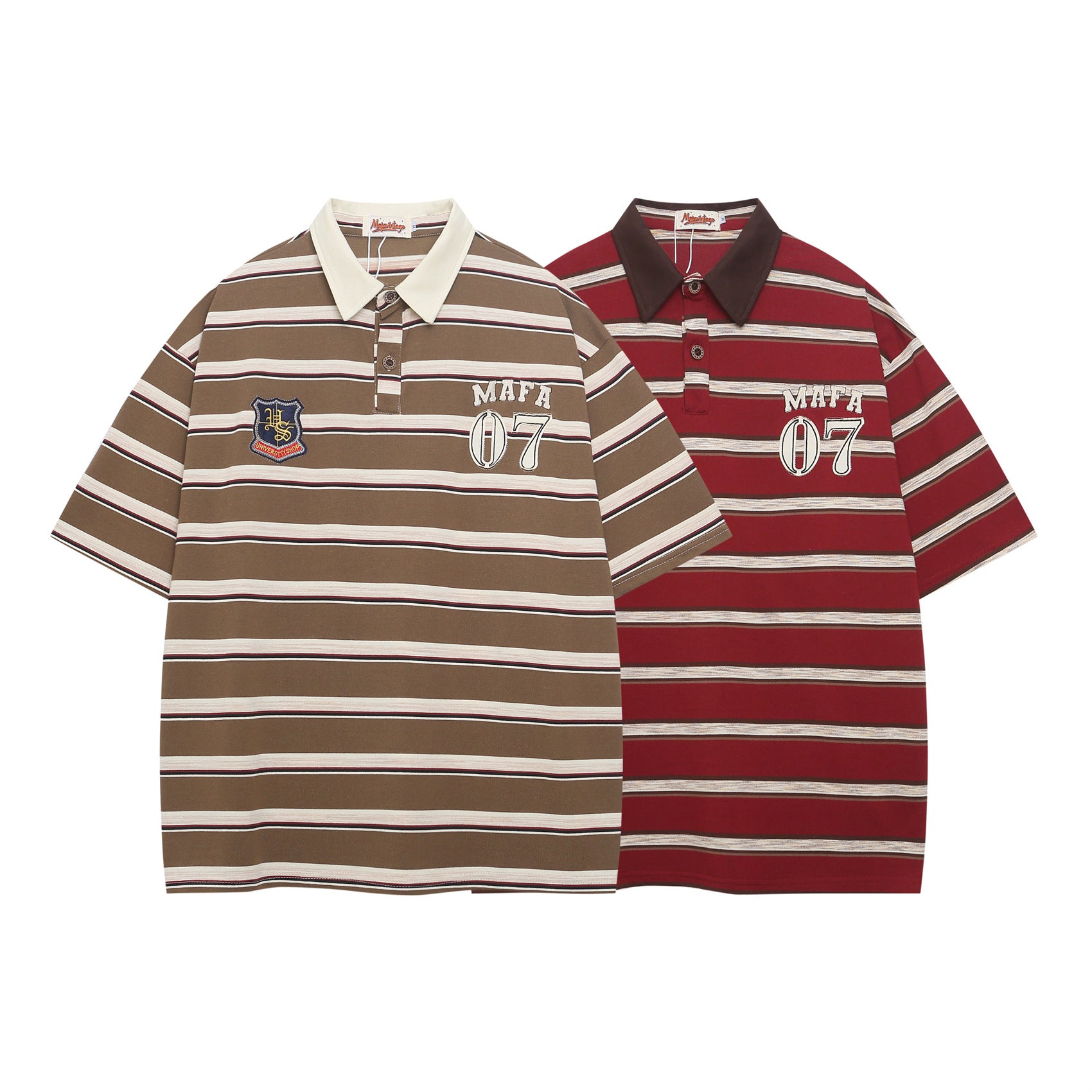 Retro Letter Embroidery Stripe Short Sleeve Polo Shirt For Men MuddyStock