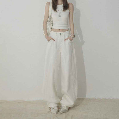 High-Waisted Knife-Edge Jeans For Women | MuddyStock Originals White # Extended Length MuddyStock