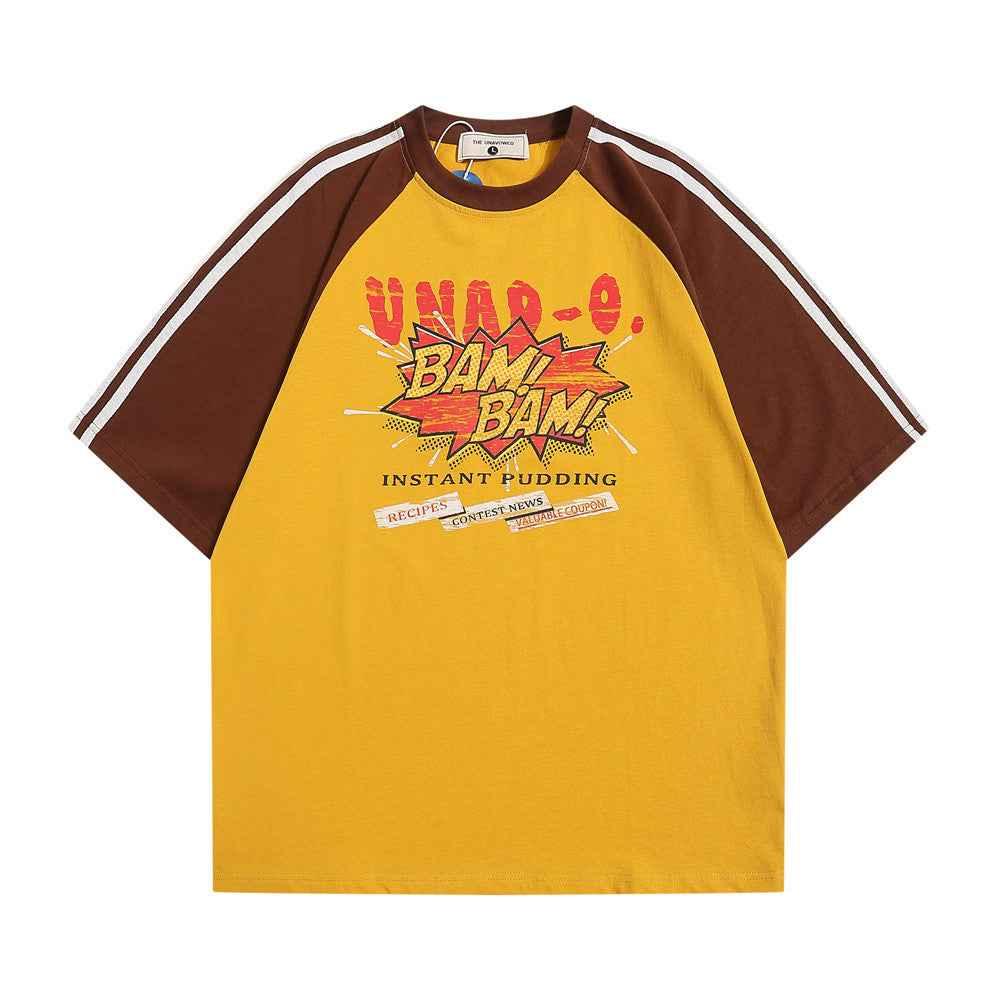 Color Contrast Patchwork Raglan T-shirt For Men Ginger Yellow null