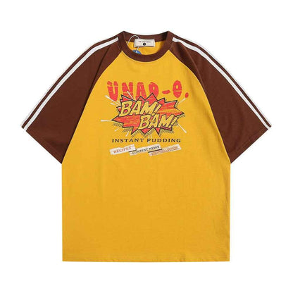 Color Contrast Patchwork Raglan T-shirt For Men Ginger Yellow null