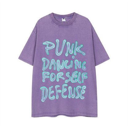 Letter Print Loose Short Sleeve T-shirt For Women Purple MuddyStock