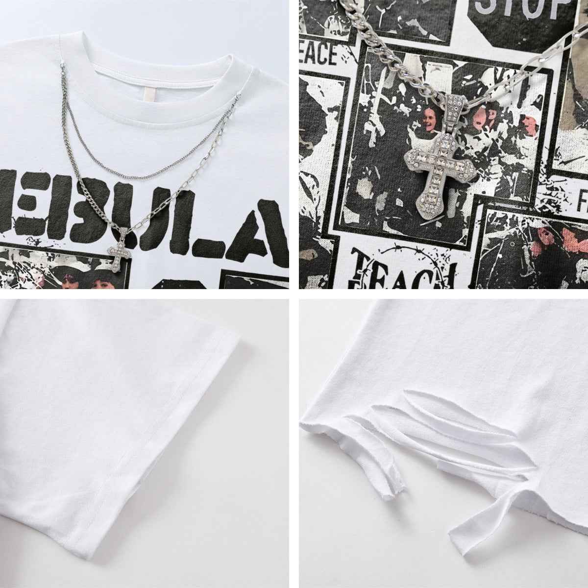 High Street Hem Distressed Necklace Decorated Design Short Sleeve T-Shirt For Men And Women | MuddyStock Originals MuddyStock