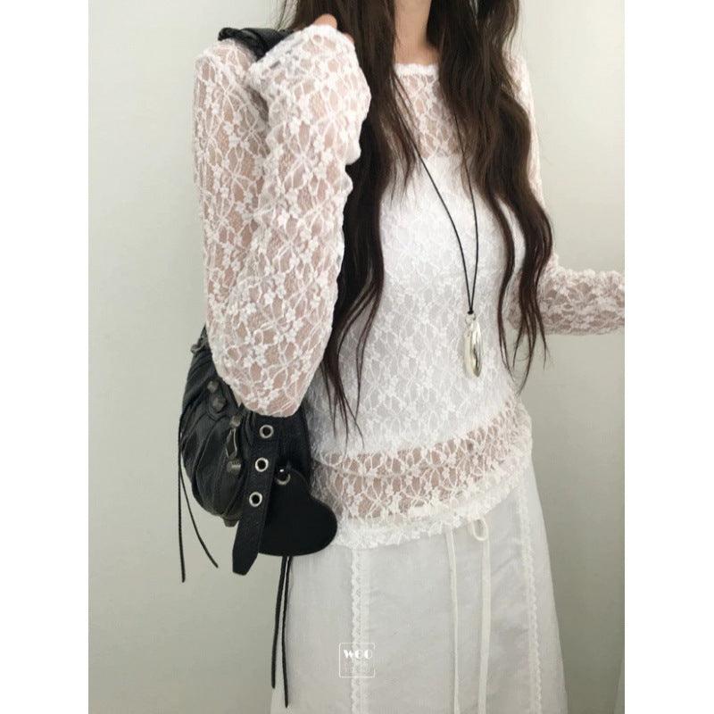 Japanese-style Y2K Bubble-cutout Long-sleeve Top For Women White Free Size