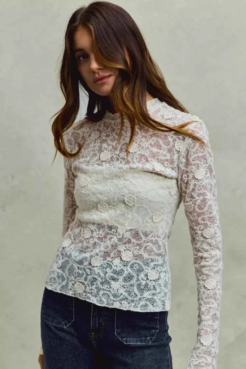 Lace Long Sleeve Floral Layering Top Trendsi