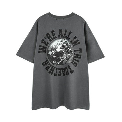Short-sleeved T-shirt With Old Globe Letters For Men And Women Grey MuddyStock