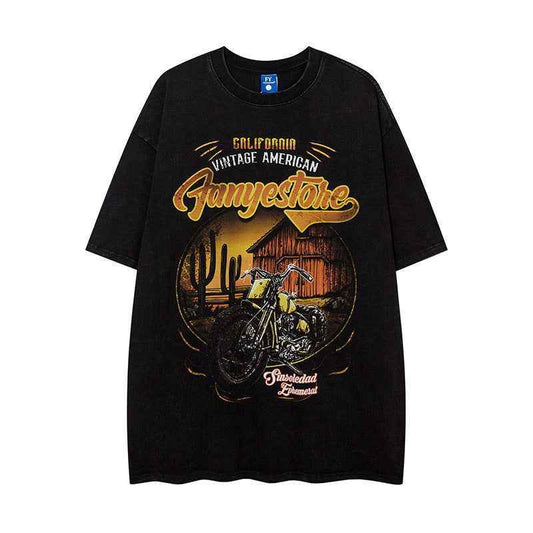 Hand-painted Motorbike Printed Short Sleeve For Men MuddyStock