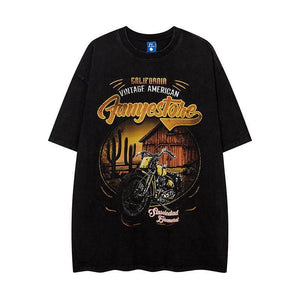 Hand-painted Motorbike Printed Short Sleeve For Men Black