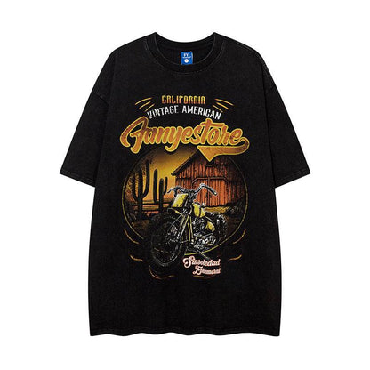 Hand-painted Motorbike Printed Short Sleeve For Men Black MuddyStock