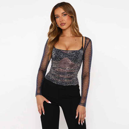 Texture lace printed lace V-neck top for women | MuddyStock Originals Gray MuddyStock