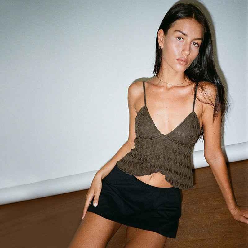 Slim fit V-neck irregular lace camisole top for women | MuddyStock Originals MuddyStock